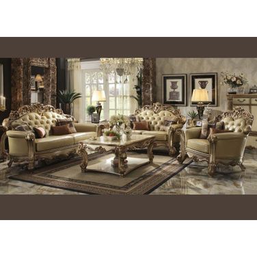 Acme Vendome 2-Piece PU Living Room Set in Gold Patina