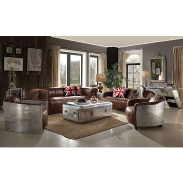 Brancaster Retro Brown Leather Living Room Set