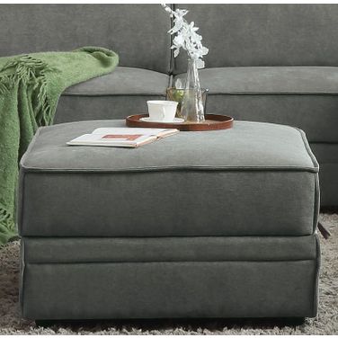 Bois Gray Velvet Storage Ottoman