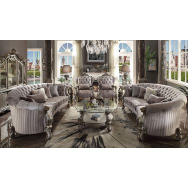 Versailles Velvet and Antique Platinum Living Room Set