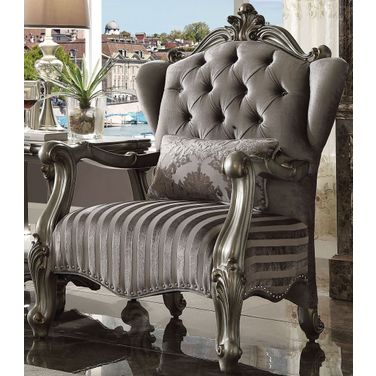 Versailles Velvet and Antique Platinum Wingback Chair