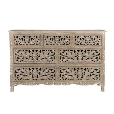 57 Inch Solid Wood Seven Drawer Dresser In Gray