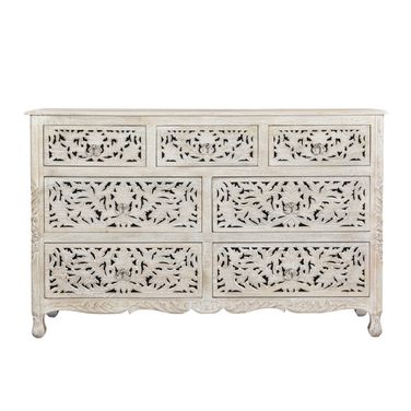 57 Inch Solid Wood Seven Drawer Dresser In White