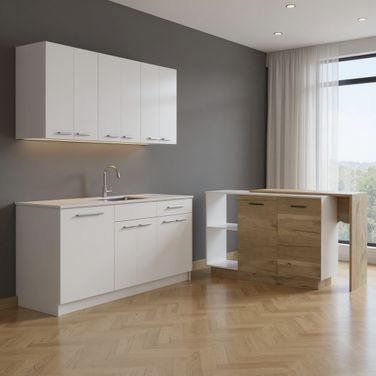 59 Inch Wood Kitchen Island Set with Storage In Natural White and Brown