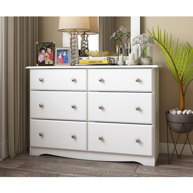 6-Drawer Double Dresser with Metal Knobs In White