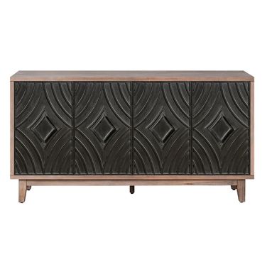 60 Inch Distressed Wood Sideboard with Four Doors In Brown and Charcoal