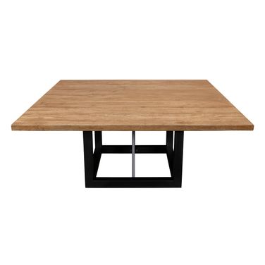 60 Inch Solid Wood and Iron Frame Base Square Dining Table In Black and Natural