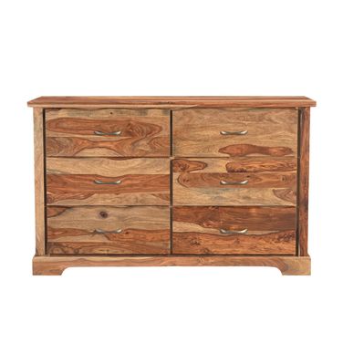 60 Inch Solid Wood Live Edge Six Drawer Double Dresser In Brown