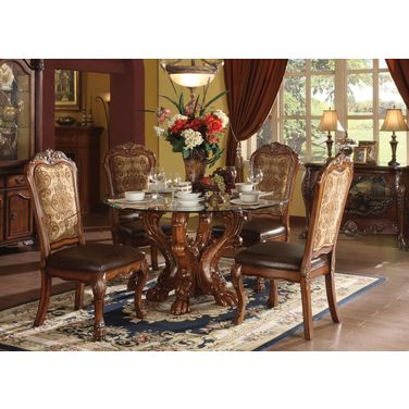 Acme Dresden 5 Piece Round Dining Table Set In Cherry
