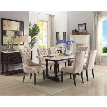Gerardo White Marble and Weathered Espresso Dining Room Set