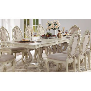 Ragenardus Antique White Double Extendable Pedestal Dining Table