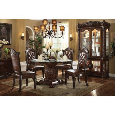 Acme Vendome 5PC Single Pedestal Dining Room Set with Tempered Glass Top in Cherry