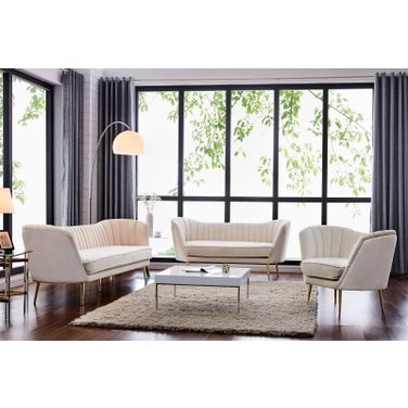 Meridian Margo Velvet 2-Piece Living Room Set in Cream