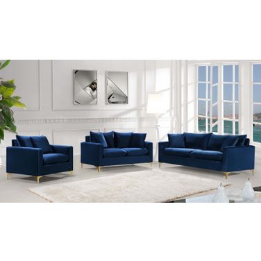 Meridian Naomi 2pc Velvet Living Room Set in Navy