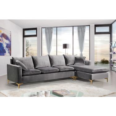 Naomi 2-Piece Velvet Reversible Sectional In Grey