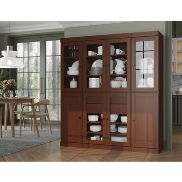 65 Inch Pantry China Cabinet with Shaker Doors and 2-Drawers In Mocha