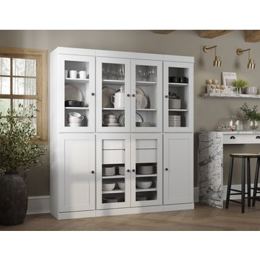 65 Inch Pantry China Cabinet with Shaker Doors and 2-Drawers In White