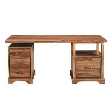 68 Inch Live Edge Solid Wood Writing Desk with Four Drawers In Brown