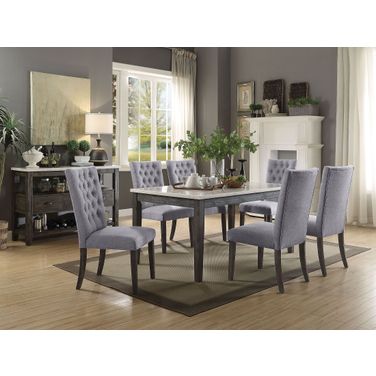 Merel White Marble and Gray Oak Dining Room Set