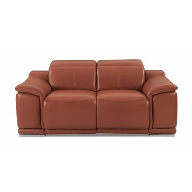 72 Inch Italian Leather Power Reclining Loveseat In Camel and Silver