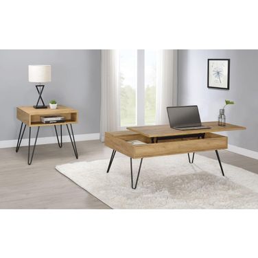 Fanning Lift Top Occasional Table Set In Golden Oak
