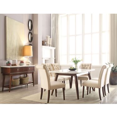 Gasha White Marble and Walnut Dining Room Set