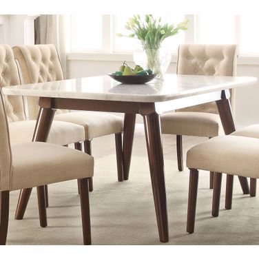 Gasha White Marble and Walnut Dining Table