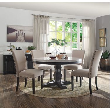 Nolan White Marble and Salvage Dark Oak Pedestal Dining Room Set