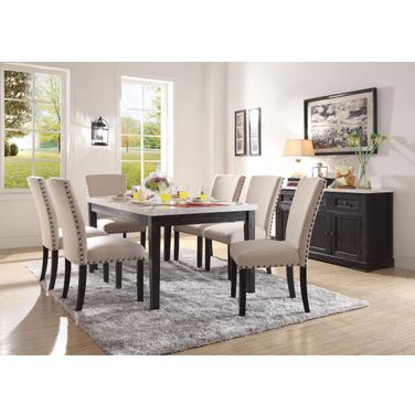 Nolan White Marble and Salvage Dark Oak Dining Room Set