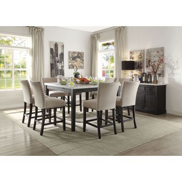 Nolan White Marble and Salvage Dark Oak Counter Height Dining Room Set