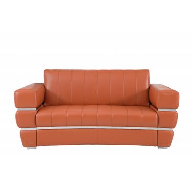 75 Inch Italian Leather Loveseat In Camel and Silver