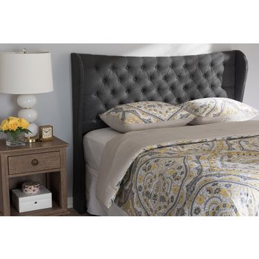 Baxton Studio Cadence Modern And Contemporary Dark Grey Fabric Button-Tufted King Size Winged Headboard