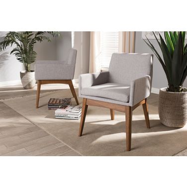 Baxton Studio Nexus Mid-Century Modern Walnut Wood Finishing Greyish Beige Fabric Dining Armchair (Set Of 2)