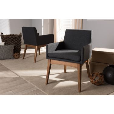 Baxton Studio Nexus Mid-Century Modern Walnut Wood Finishing Dark Grey Fabric Dining Armchair (Set Of 2)