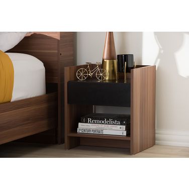 Baxton Studio Vanda Modern And Contemporary Two-Tone Walnut And Black Wood 1-Drawer Nightstand