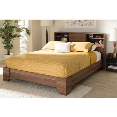 Baxton Studio Vanda Modern And Contemporary Two-Tone Walnut And Black Wood Queen Size Platform Bed