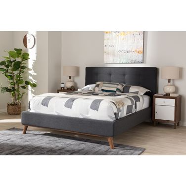 Baxton Studio Valencia Mid-Century Modern Dark Grey Fabric Queen Size Platform Bed