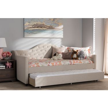 Baxton Studio Perry Modern And Contemporary Light Beige Fabric Daybed With Trundle