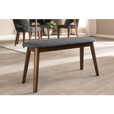 Baxton Studio Easton Mid-Century Modern Dark Grey Fabric Upholstered Walnut Finished Wood Bench