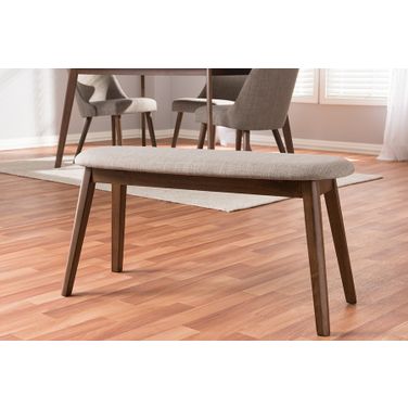 Baxton Studio Easton Mid-Century Modern Light Grey Fabric Upholstered Walnut Finished Wood Bench
