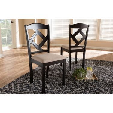 Baxton Studio Ruth Modern And Contemporary Beige Fabric Upholstered And Dark Brown Finished Dining Chair (Set Of 2)