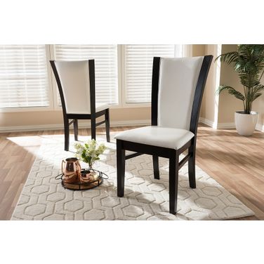 Baxton Studio Adley Modern And Contemporary Dark Brown Finished White Faux Leather Dining Chair (Set Of 2)
