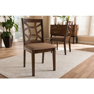 Baxton Studio Abilene Mid-Century Light Brown Fabric Upholstered And Walnut Brown Finished Dining Chair (Set Of 2)