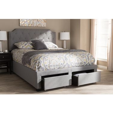 Baxton Studio Aubrianne Modern And Contemporary Grey Fabric Upholstered Queen Storage Bed