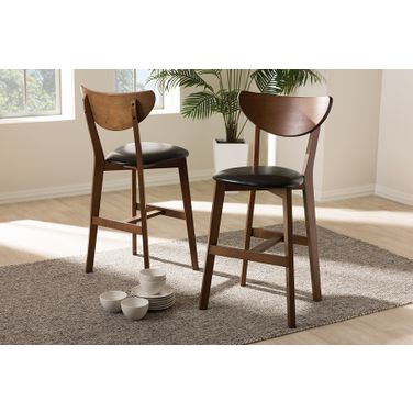 Baxton Studio Eline Mid-Century Modern Black Faux Leather Upholstered Walnut Finished Counter Stool (Set Of 2)
