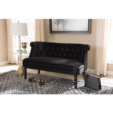 Baxton Studio Flax Victorian Style Contemporary Black Velvet Fabric Upholstered 2-Seater Loveseat