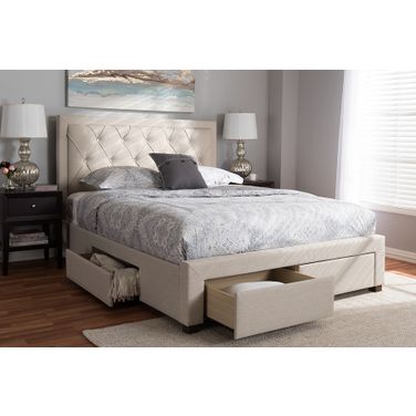 Baxton Studio Aurelie Modern And Contemporary Light Beige Fabric Upholstered King Size Storage Bed