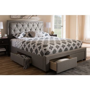 Baxton Studio Aurelie Modern And Contemporary Light Grey Fabric Upholstered King Size Storage Bed
