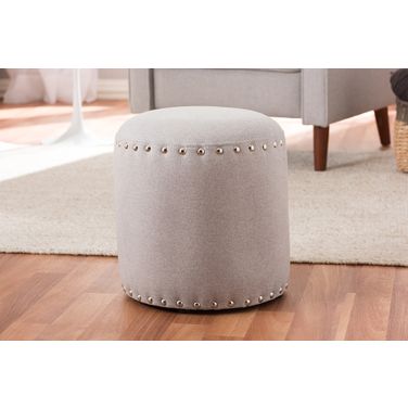 Baxton Studio Rosine Modern And Contemporary Light Grey Fabric Upholstered Nail Trim Ottoman