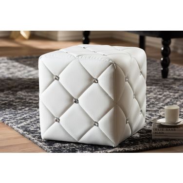 Baxton Studio Stacey Modern And Contemporary White Faux Leather Upholstered Ottoman